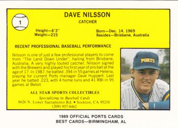 1989 Best Stockton Ports #1 Dave Nilsson  Back