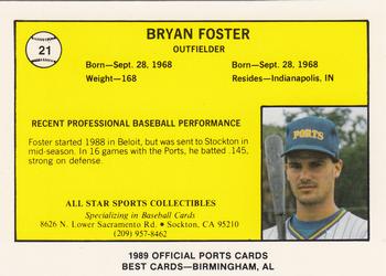 1989 Best Stockton Ports #21 Bryan Foster  Back