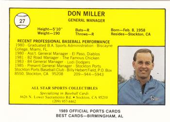 1989 Best Stockton Ports #27 Don Miller Back