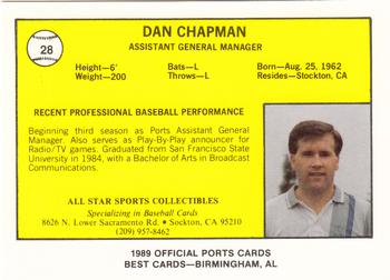 1989 Best Stockton Ports #28 Dan Chapman Back