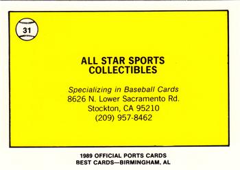 1989 Best Stockton Ports #31 Mark Marion / Mike Conroy / Cardshop owners  Back