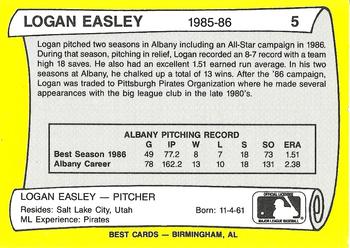 1990 Best Albany-Colonie A's/Yankees All Decade #5 Logan Easley  Back