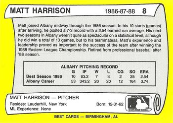 1990 Best Albany-Colonie A's/Yankees All Decade #8 Matthew Harrison Back