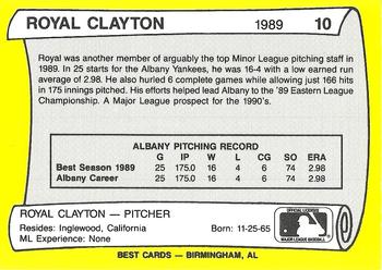 1990 Best Albany-Colonie A's/Yankees All Decade #10 Royal Clayton  Back