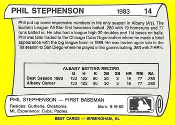 1990 Best Albany-Colonie A's/Yankees All Decade #14 Phil Stephenson  Back