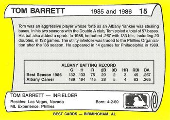 1990 Best Albany-Colonie A's/Yankees All Decade #15 Tom Barrett Back