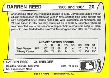 1990 Best Albany-Colonie A's/Yankees All Decade #20 Darren Reed  Back