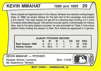 1990 Best Albany-Colonie A's/Yankees All Decade #25 Kevin Mmahat  Back