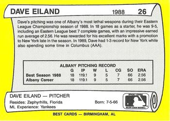1990 Best Albany-Colonie A's/Yankees All Decade #26 Dave Eiland  Back