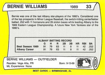 1990 Best Albany-Colonie A's/Yankees All Decade #33 Bernie Williams  Back