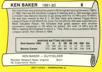 1990 Best Birmingham Barons All Decade #6 Ken Baker  Back