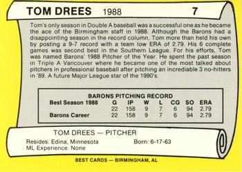 1990 Best Birmingham Barons All Decade #7 Tom Drees  Back