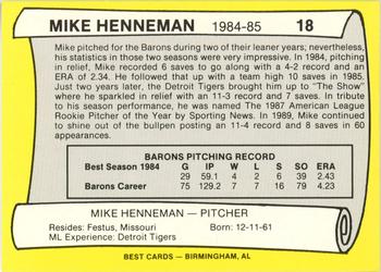 1990 Best Birmingham Barons All Decade #18 Mike Henneman  Back