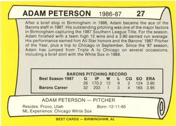 1990 Best Birmingham Barons All Decade #27 Adam Peterson  Back