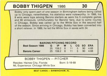 1990 Best Birmingham Barons All Decade #30 Bobby Thigpen  Back