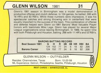 1990 Best Birmingham Barons All Decade #31 Glenn Wilson  Back
