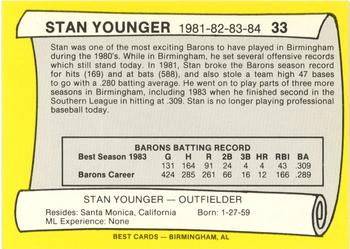 1990 Best Birmingham Barons All Decade #33 Stan Younger  Back