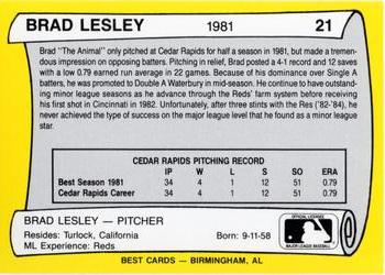 1990 Best Cedar Rapids Reds All Decade #21 Brad Lesley  Back