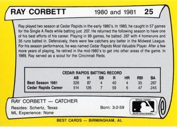 1990 Best Cedar Rapids Reds All Decade #25 Ray Corbett  Back