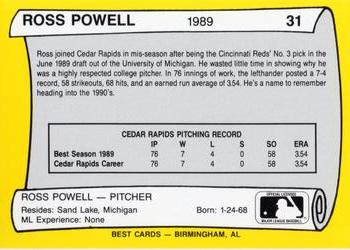 1990 Best Cedar Rapids Reds All Decade #31 Ross Powell  Back