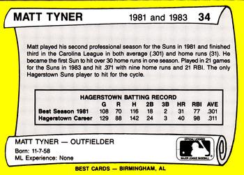 1990 Best Hagerstown Suns All Decade #34 Matt Tyner  Back