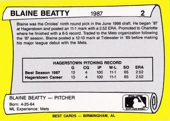 1990 Best Hagerstown Suns All Decade #2 Blaine Beatty  Back