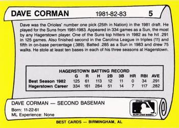 1990 Best Hagerstown Suns All Decade #5 Dave Corman  Back
