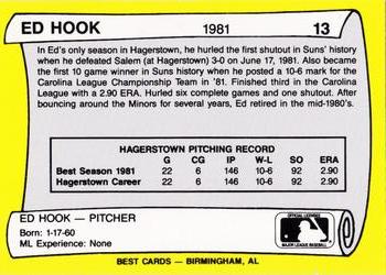 1990 Best Hagerstown Suns All Decade #13 Ed Hook  Back