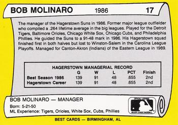 1990 Best Hagerstown Suns All Decade #17 Bob Molinaro Back