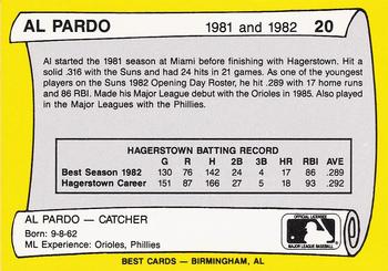 1990 Best Hagerstown Suns All Decade #20 Al Pardo  Back