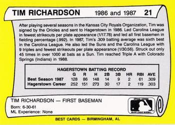 1990 Best Hagerstown Suns All Decade #21 Tim Richardson  Back
