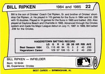 1990 Best Hagerstown Suns All Decade #22 Bill Ripken  Back