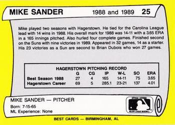 1990 Best Hagerstown Suns All Decade #25 Mike Sander  Back