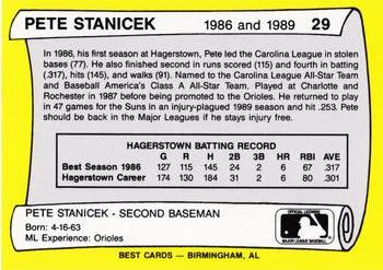 1990 Best Hagerstown Suns All Decade #29 Pete Stanicek  Back