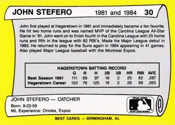 1990 Best Hagerstown Suns All Decade #30 John Stefero  Back