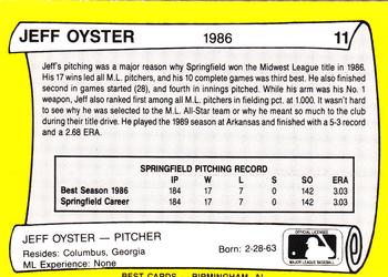 1990 Best Springfield Cardinals All Decade #11 Jeff Oyster  Back