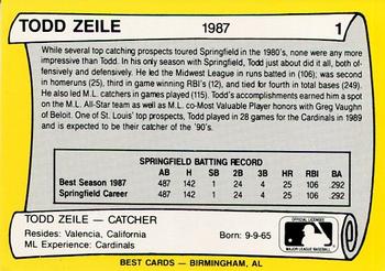 1990 Best Springfield Cardinals All Decade #1 Todd Zeile  Back