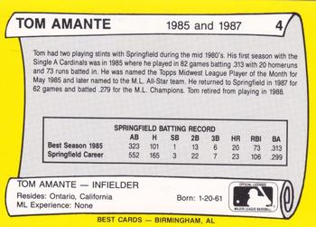 1990 Best Springfield Cardinals All Decade #4 Tom Amante  Back