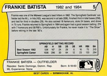 1990 Best Springfield Cardinals All Decade #5 Frankie Batista  Back