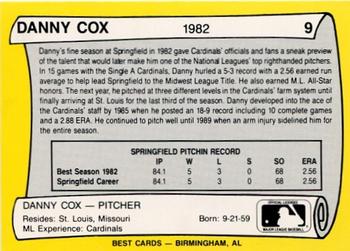 1990 Best Springfield Cardinals All Decade #9 Danny Cox  Back