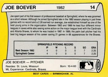 1990 Best Springfield Cardinals All Decade #14 Joe Boever  Back