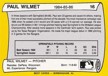 1990 Best Springfield Cardinals All Decade #16 Paul Wilmet  Back