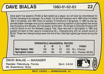 1990 Best Springfield Cardinals All Decade #22 Dave Bialas Back
