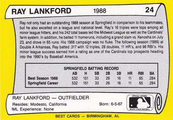 1990 Best Springfield Cardinals All Decade #24 Ray Lankford  Back