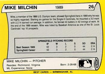 1990 Best Springfield Cardinals All Decade #26 Mike Milchin  Back