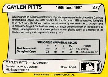 1990 Best Springfield Cardinals All Decade #27 Gaylen Pitts Back