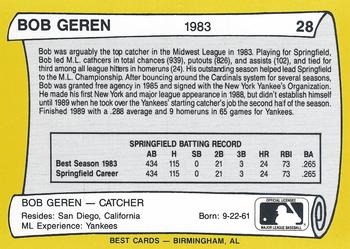 1990 Best Springfield Cardinals All Decade #28 Bob Geren  Back