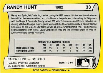 1990 Best Springfield Cardinals All Decade #33 Randy Hunt  Back