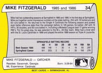 1990 Best Springfield Cardinals All Decade #34 Mike Fitzgerald Back