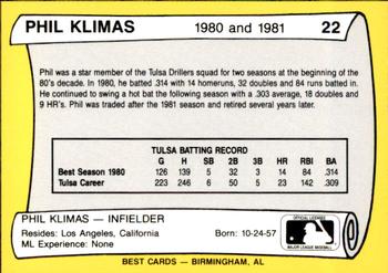 1990 Best Tulsa Drillers All Decade 1980's #22 Phil Klimas  Back